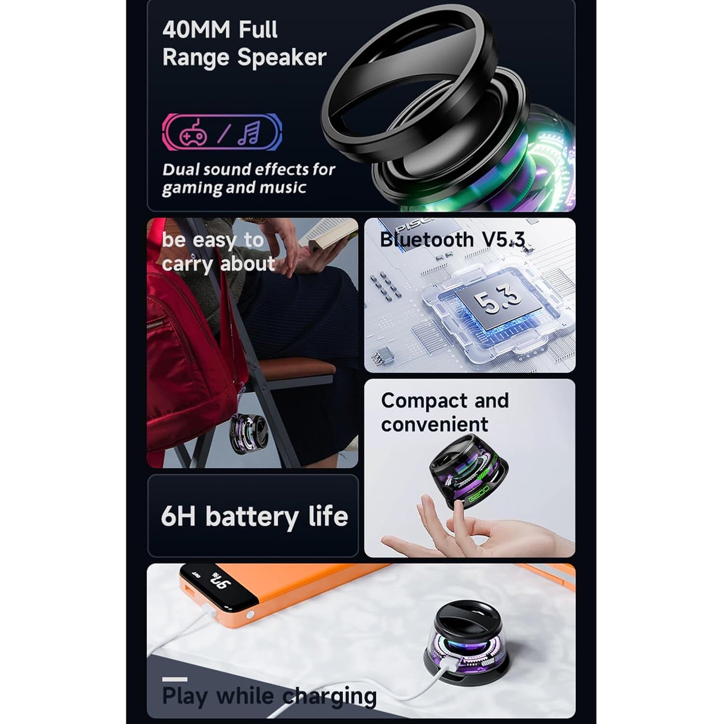 G200 Mini Magnetic Bluetooth Speaker RGB Lights & Magnetic Base